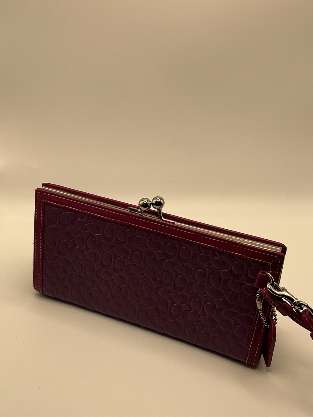 Women's Burgundy Embossed Leather Wristlet Clutch